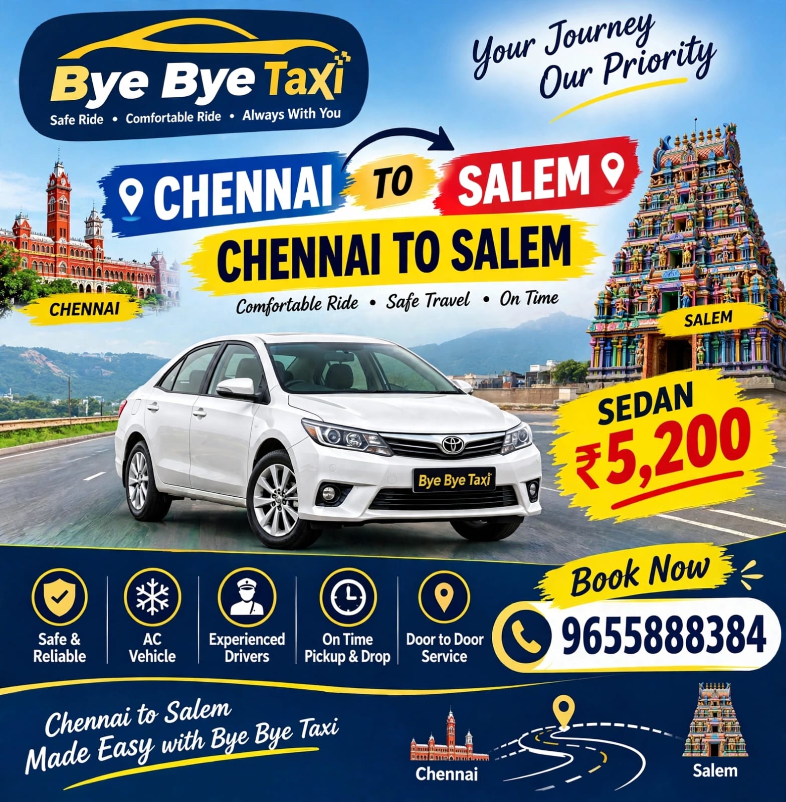 Salem to Chennai Drop Taxi