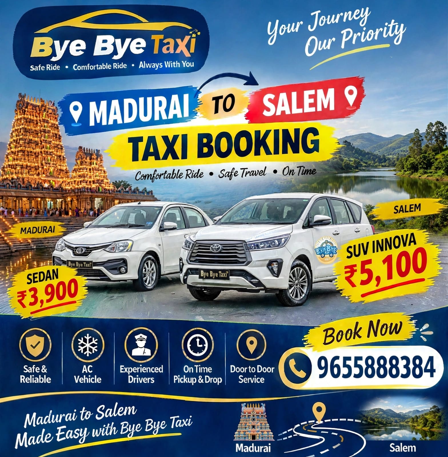 Madurai to Salem Drop Taxi